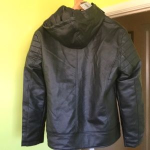 New Black Italian leather hooded jacket.  New with tags